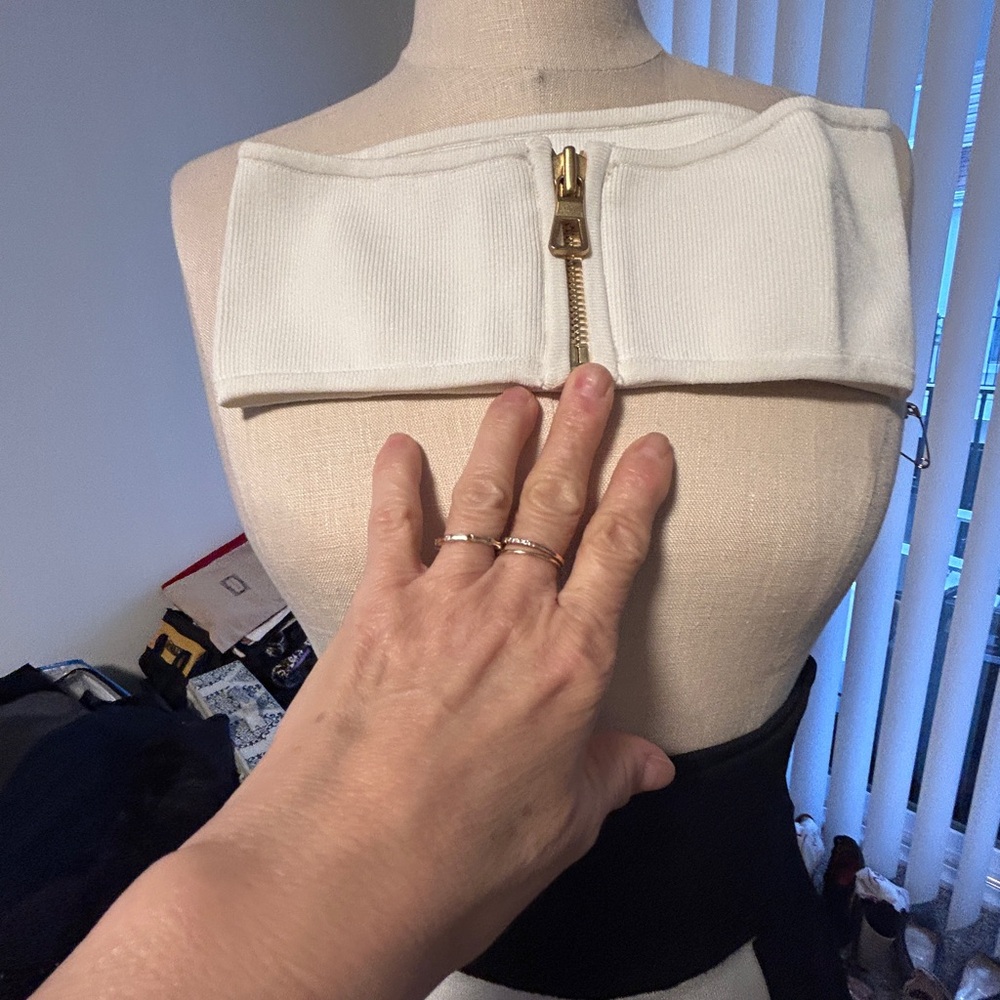 Balmain White Crop Top with Gold Zipper